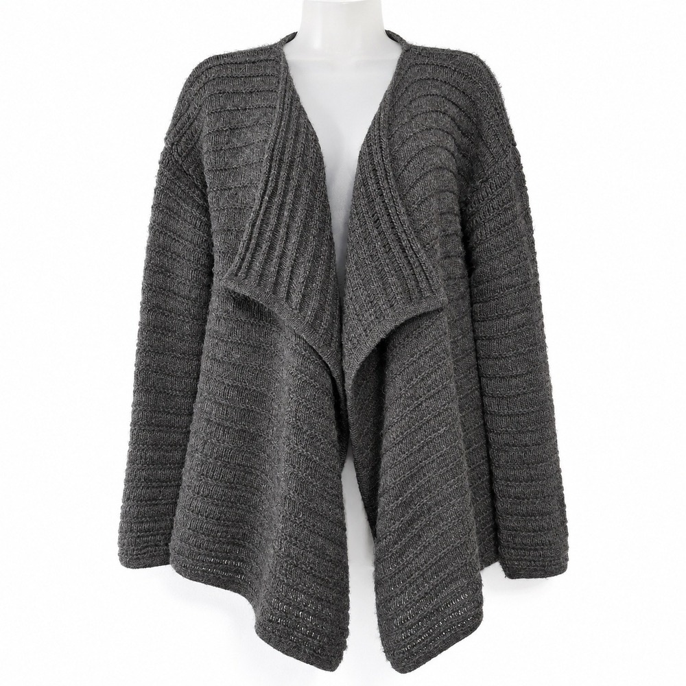 Garnet Hill Cardigan Womens S Gray Baby Alpaca Open Front Chunky Loose Knit Cozy